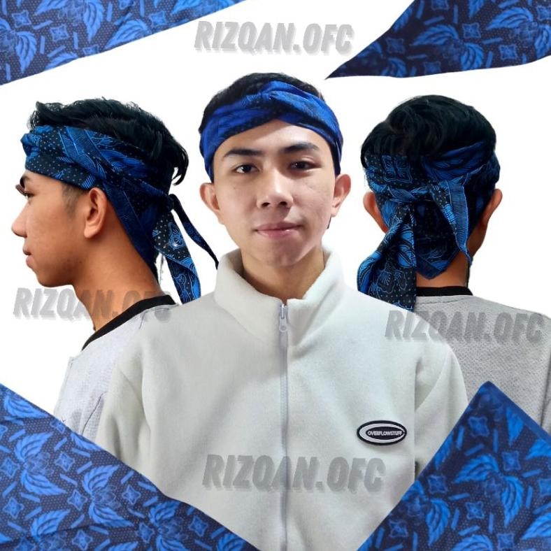Slayer Iket Kepala Iket Sunda Batik Pria Biru Syal Bandana Aksesoris Iket Baduy