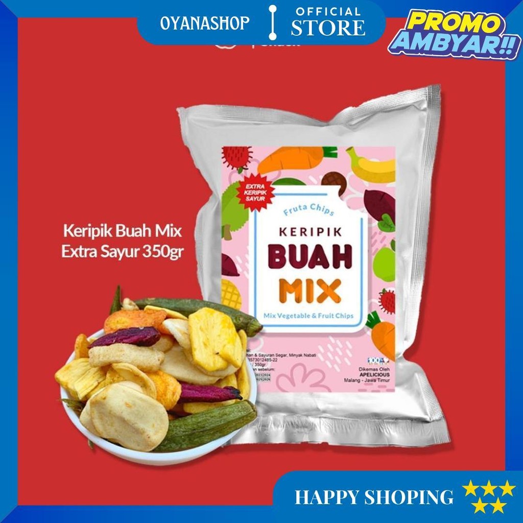 

Apelicious - Keripik Buah Sayur Mix 350G Fruta/Kripik Buah Mix 250G (Mix 6 Buah) Cemilan Snack Sehat D Promo Puncak