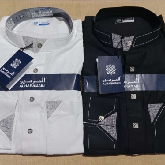 Jubah Al Haramain Putih Hitam Premium Manset