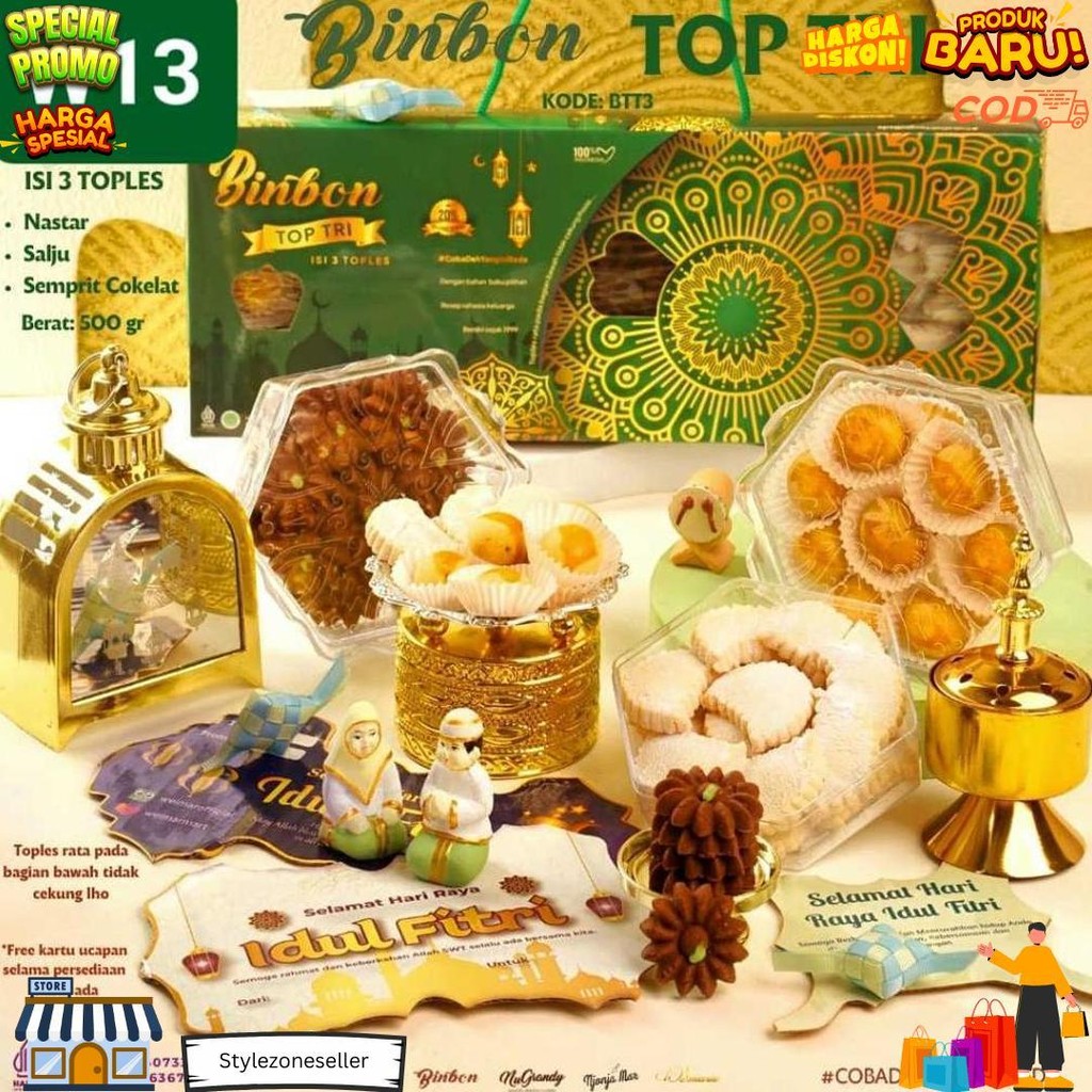 

Apazada - Kue Kering Lebaran Binbon Top Tri Squash / Hampers Kue Lebaran Paket 3 Toples + 1 Sirup D Terlaris
