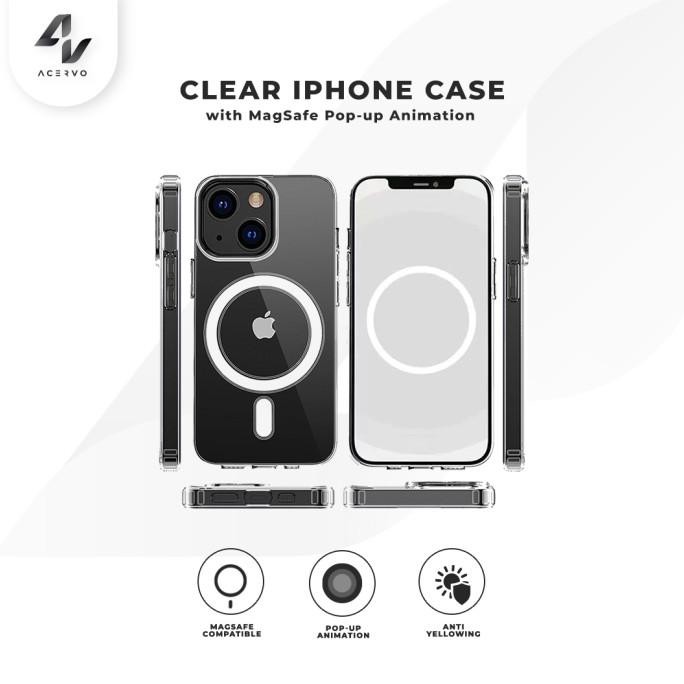 TERMURAH - Clear iPhone Case with MagSafe Pop-up Animation Hard Case 12-15 Series