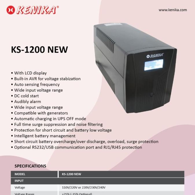 UPS KENIKA LINE INTERACTIVE 1200VA / 720W AVR+SOFTWARE [KS-1200 NEW] ENC