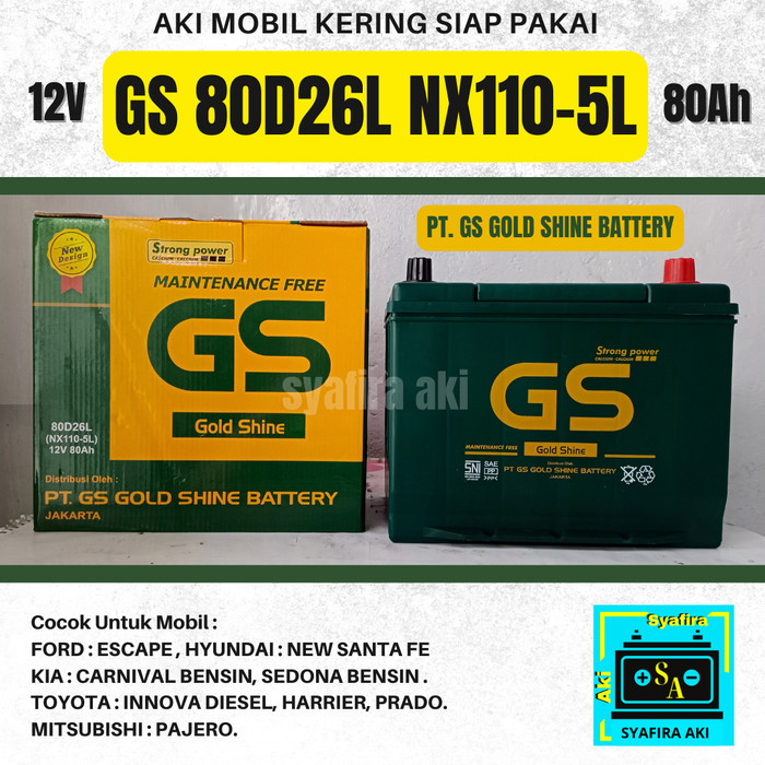 Aki Mobil Mitsubishi Pajero Gs Mf 80D26L 12V 80Ah Accu Kering
