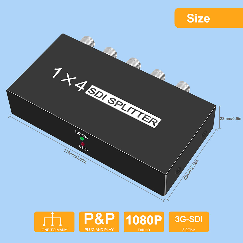 TOKOBATAKL 4 Port 1x4 SDI Splitter 3G HD SD SDI Distribution Amplifier Video 1080P Repeater Splitter