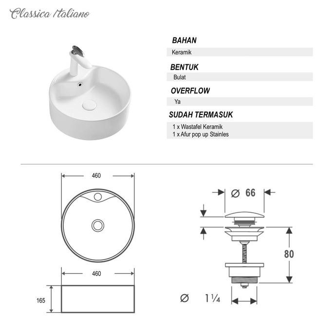 CLASSICA ITALIANO WASTAFEL CUCI TANGAN KERAMIK MODERN MINIMALIS + AFUR