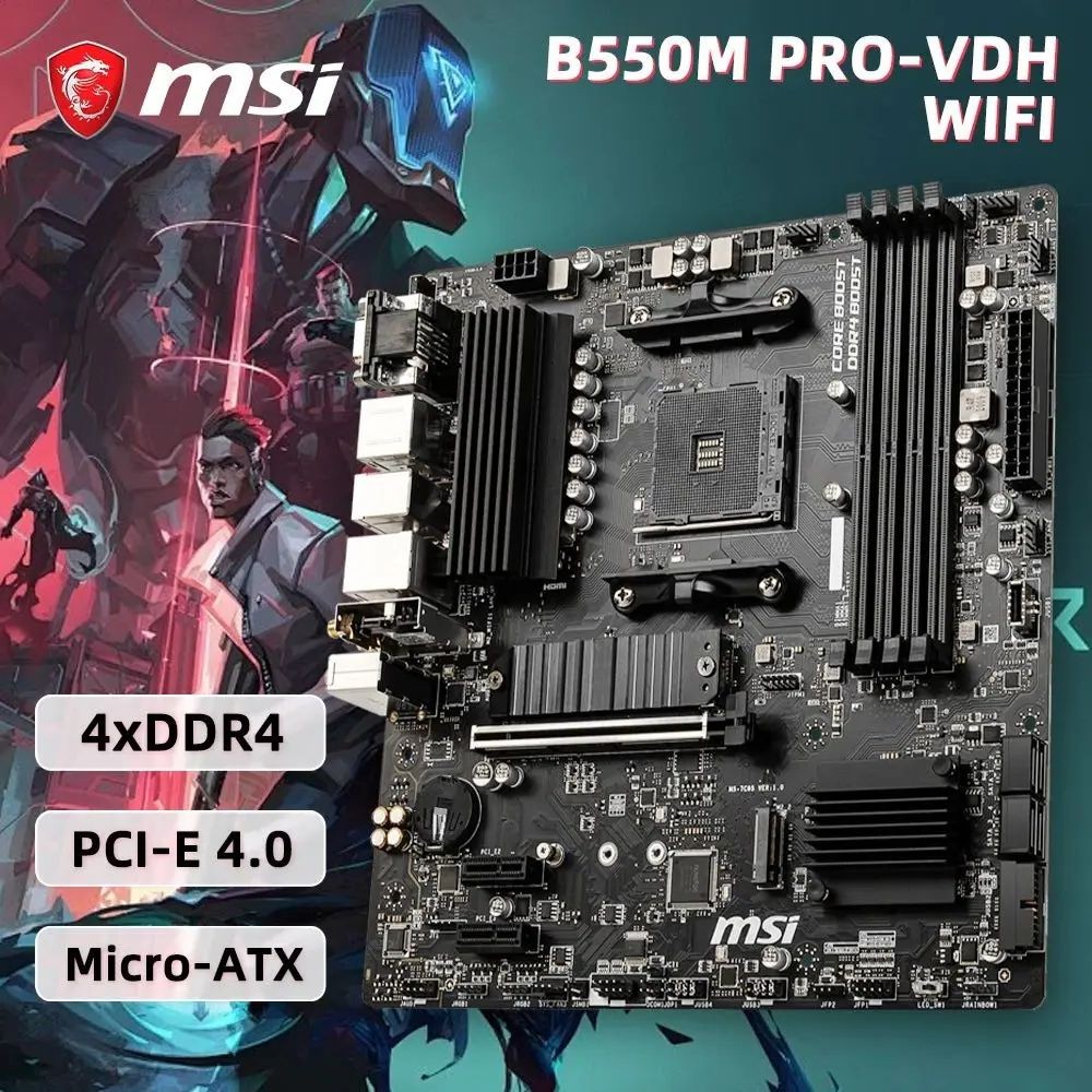 AQS B550 Motherboard MSI B550M PRO-VDH WIFI for Ryzen 7 5700x 5700x3d 5800x3d AM4 Motherboard Suppor