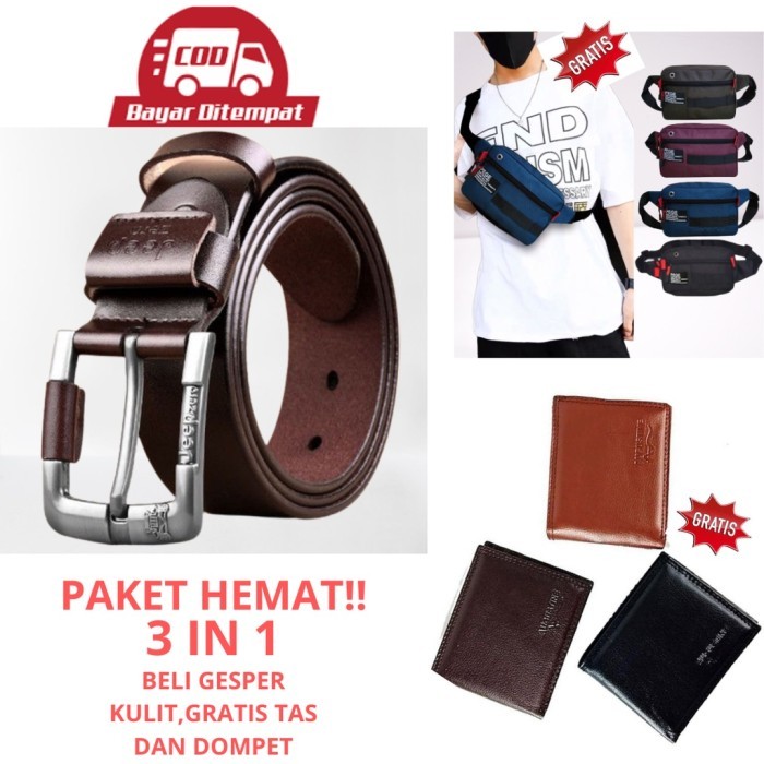 TERLARIS COD-BELT SABUK KULIT PREMIUM-IKAT PINGGANG PRIA GRATIS TAS DAN DOMPET-IKAT PINGGANG KULIT