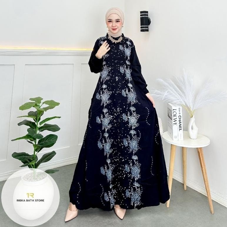 LNB-1217 RIEKA BATIK-Gamis twill ori Cantik Kancing Panjang Muslim Dress Kantong Nyaman Kain Lembut 