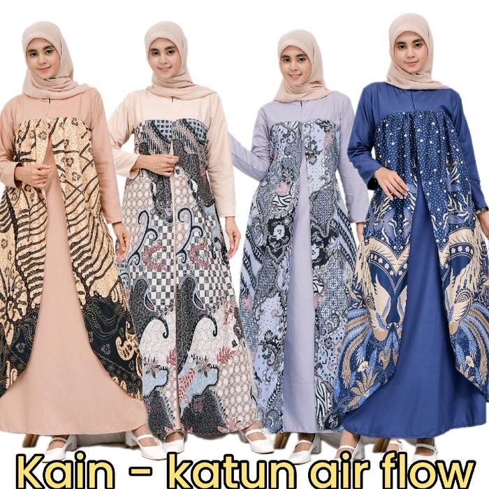GAMIS KOMBINASI POLOS KEKINIAN GAMIS BATIK SOPAL SABRINA REMPEL Kain Katun Dress Muslim Panjang