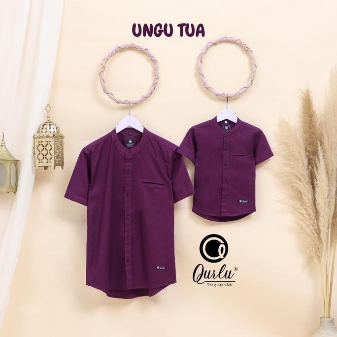 Qurlu - Kemeja Koko Dewasa / Anak warna UNGU TUA ( baju couple ayah dan anak laki laki ) baju koko p