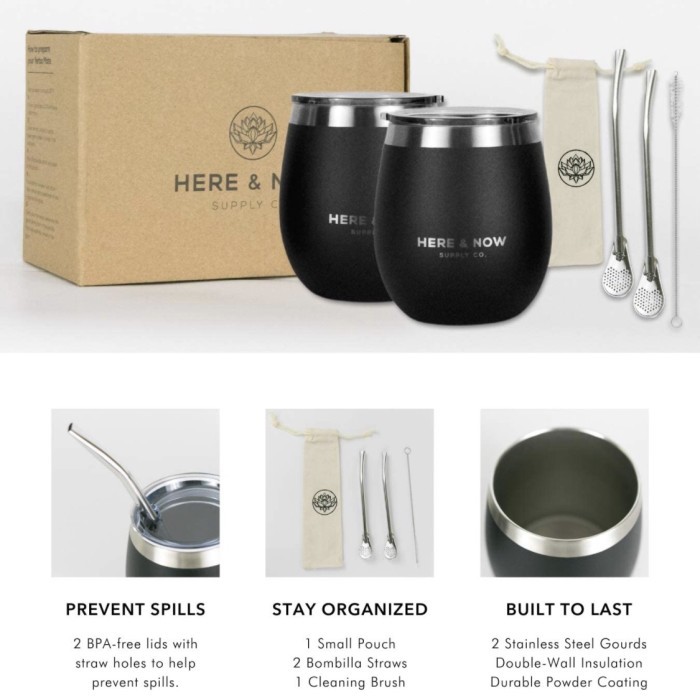 Here & Now Yerba Mate Black Cup & Bombilla Set yerba mate gourd kit
