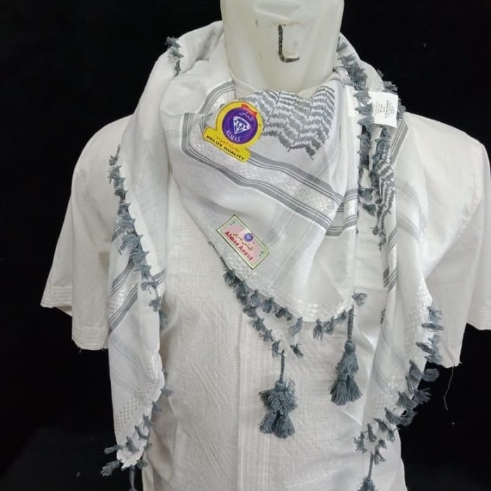 Sorban sorban almas dasar putih /sorban almas dasar putih motif warna - Abu-abu arab panjang motif