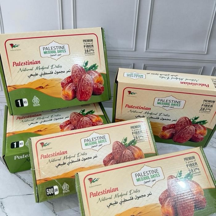 

Kurma Medjool Palestine Palestinian Dus Hijau Kuning Kemasaan 1kg Non Brand Original 100%
