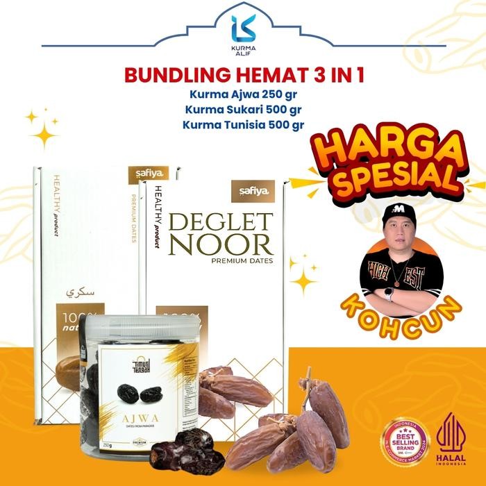 

[EXCLUSIVE] Bundling Hemat 3 in 1 - Kurma Sukari Safiya 500 gr + Kurma Tunisia Safiya 500 gr + Kurma