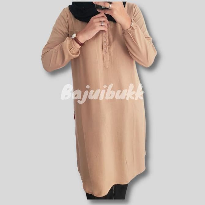 Tunik Polos Katun Rayon Elektrik Biru Jumbo, Busui & Wudhu Friendly Lengan Karet
