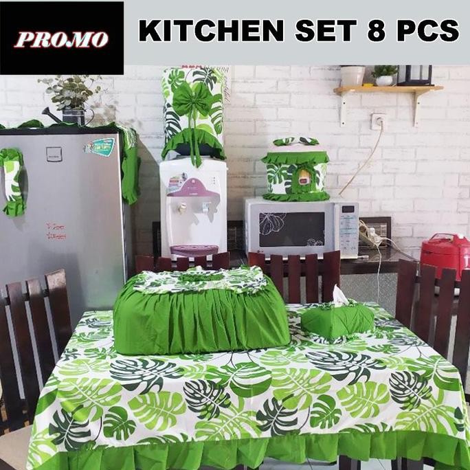 (COD) Paket Kitchen Satu 1 Set 8 Pcs Taplak Alas Meja Makan Prasmanan 4 - 6 Kursi Sarung Cover Galon