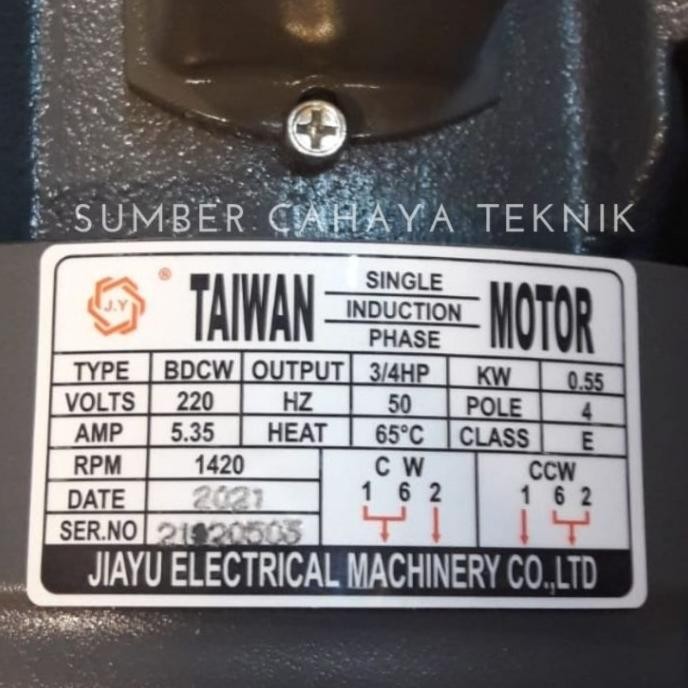 JIAYU 3/4 HP 1 Phase Dinamo / Elektro Motor 2 pole / 4 pole