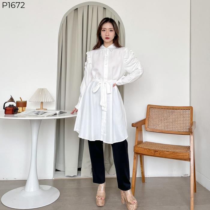 Jane Tunik Putih Bw Polos Fashion Korea Baju Casual Dress Wanita Simple Panjang