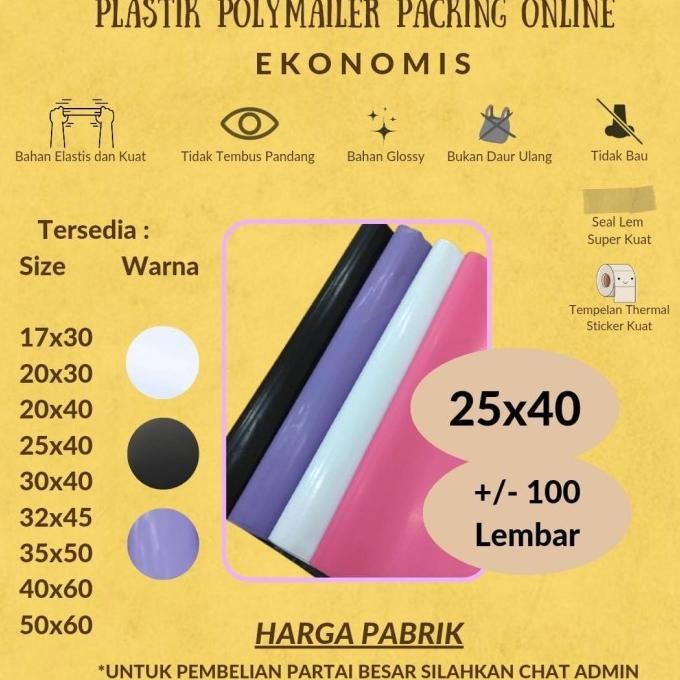 

Polymailer Putih 25x40 Amplop Plastik Packing 100 lbr Hitam Glossy