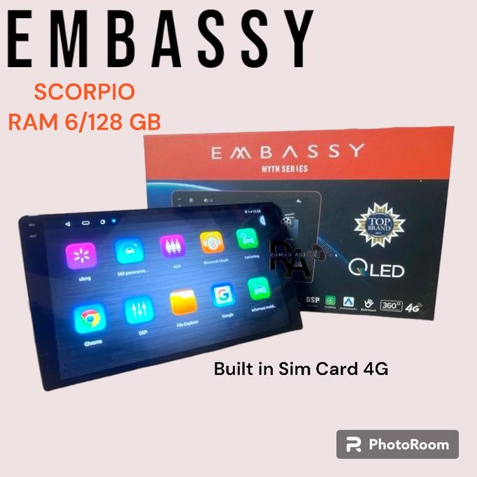 " Headunit Android Mobil 9 Inch Embassy Scorpio Ram 6/128Gb Qled 4G Myth Series "
