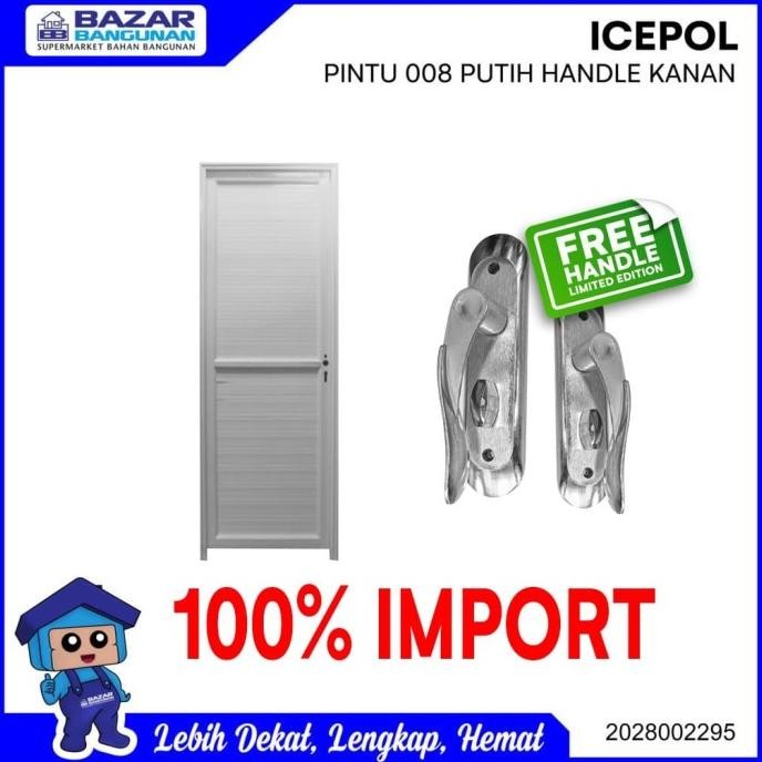 PINTU KAMAR MANDI WC ICEPOL 008 WHITE ALUMINIUM HANDLE KANAN TRM