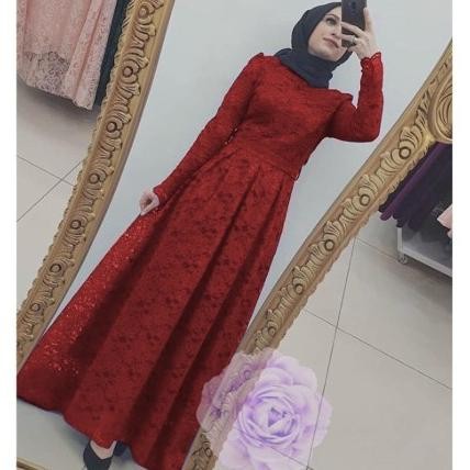 BEST SELLER GAMIS PESTA PREMIUM NARA PARTY DRESS BRUKAT MAXI MAROON MARUN SK