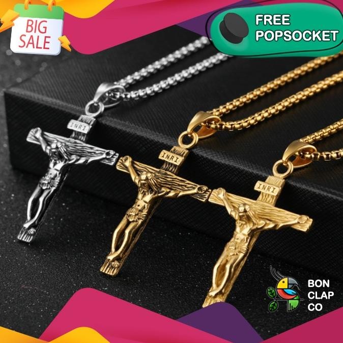 Kalung Salib Yesus Titanium Pria Wanita / Kalung Kristen Katholik