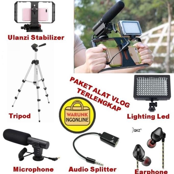 PAKET LENGKAP Alat VLOG HP - YOUTUBER - STABILIZER - MIC - LED- TRIPOD Terlaris