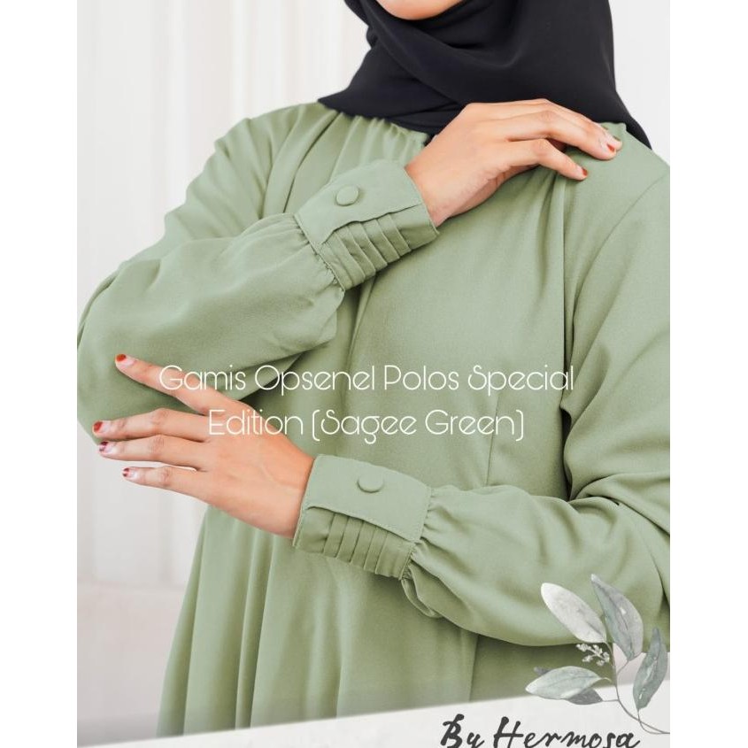 BEST SELLER GAMIS POLOS SAGE GREEN BAHAN WOLLYCREPE-GAMIS SYARI SAGE GREEN OPNESEL