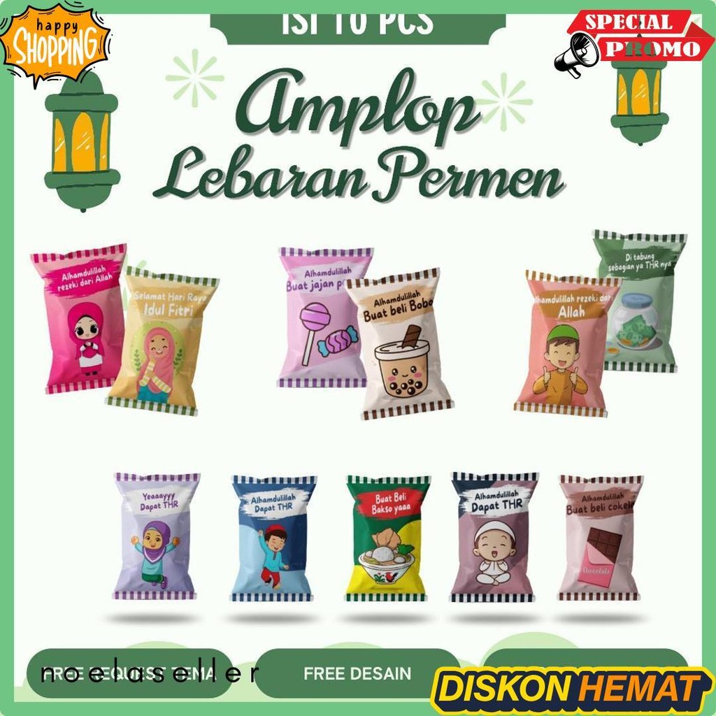 

(100 Pcs) Amplop Lebaran 2025 Unik Bentuk Permen Diskon Setengah Harga