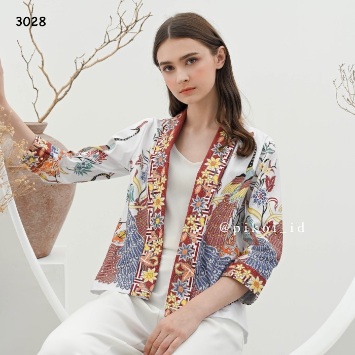 Cardigan batik wanita modern lengan panjang / bolero batik merah putih