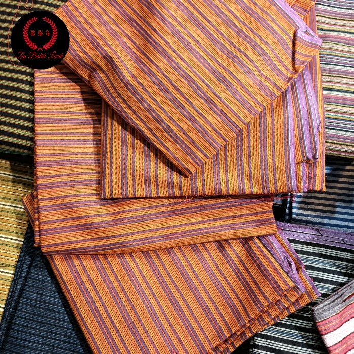 Bahan kain tenun lurik orange salur