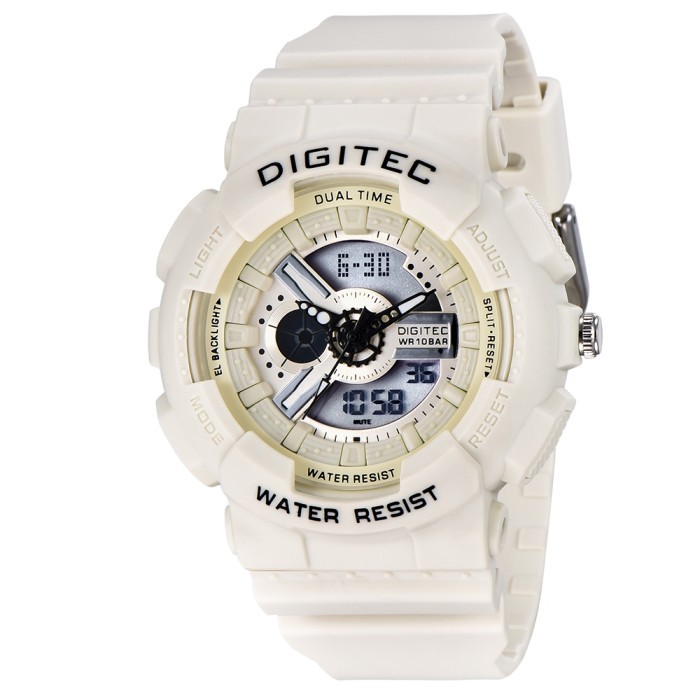 Jam Tangan Wanita Digitec Bda-4020T Original Dual Time Rubber Putih