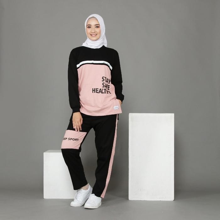 Setelan Olahraga Wanita Jumbo - Baju Olahraga Wanita Muslim- Setelan Gowes Lari Muslim Celana Kaos