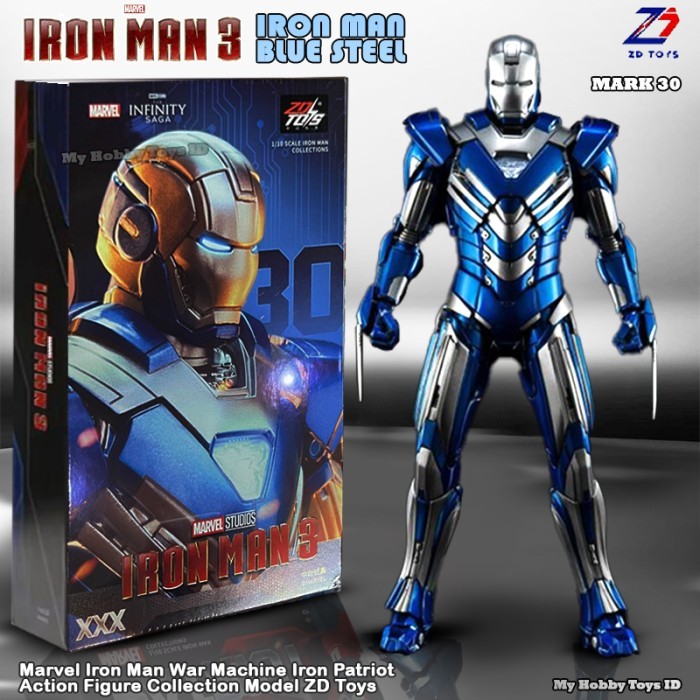 SALE VERSI BARU ACTION FIGURE SUPERHERO AVENGERS ROBOT IRONMAN MARK 30 BLUE STEEL IRON MAN BIRU