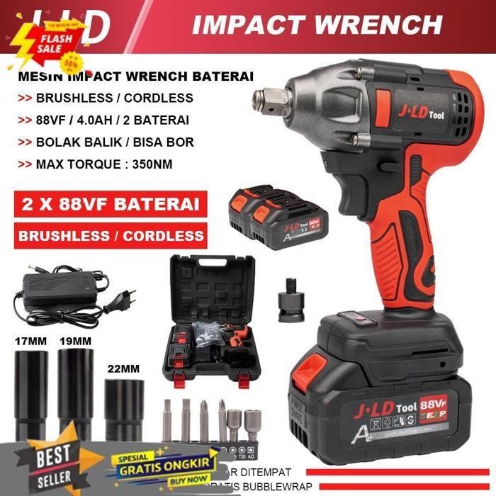 FLASH SALE JLD IMPACT BOR BATERAI 88VF BIRU IMPACT WRENCH 13MM MESIN BOR IMPACT BOR CAS IMPACT BATER