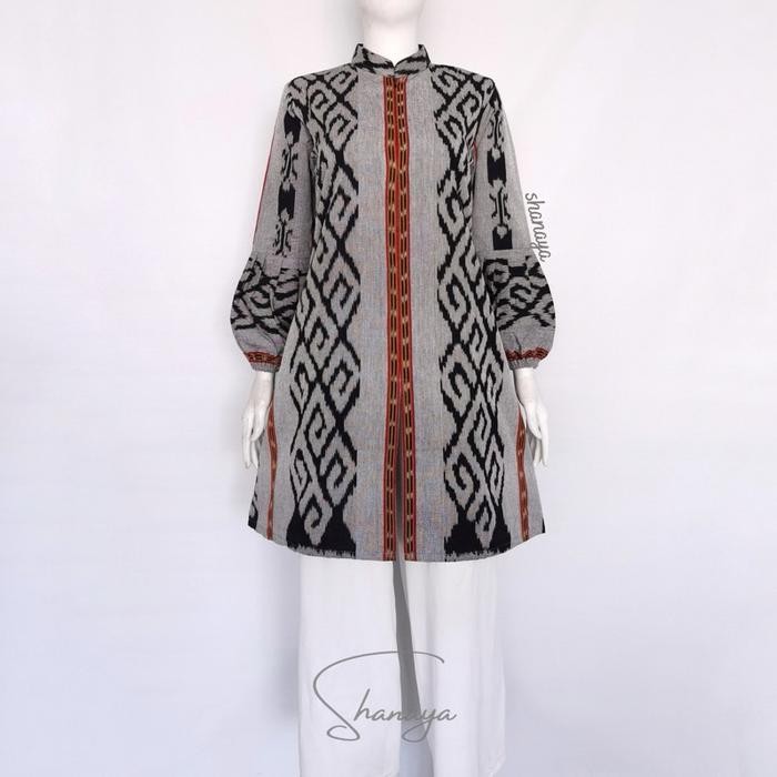 Shanaya Batik Tunik Lucia Tenun seragam Batik Kerja Lengan Balon dress Cantik Elegan