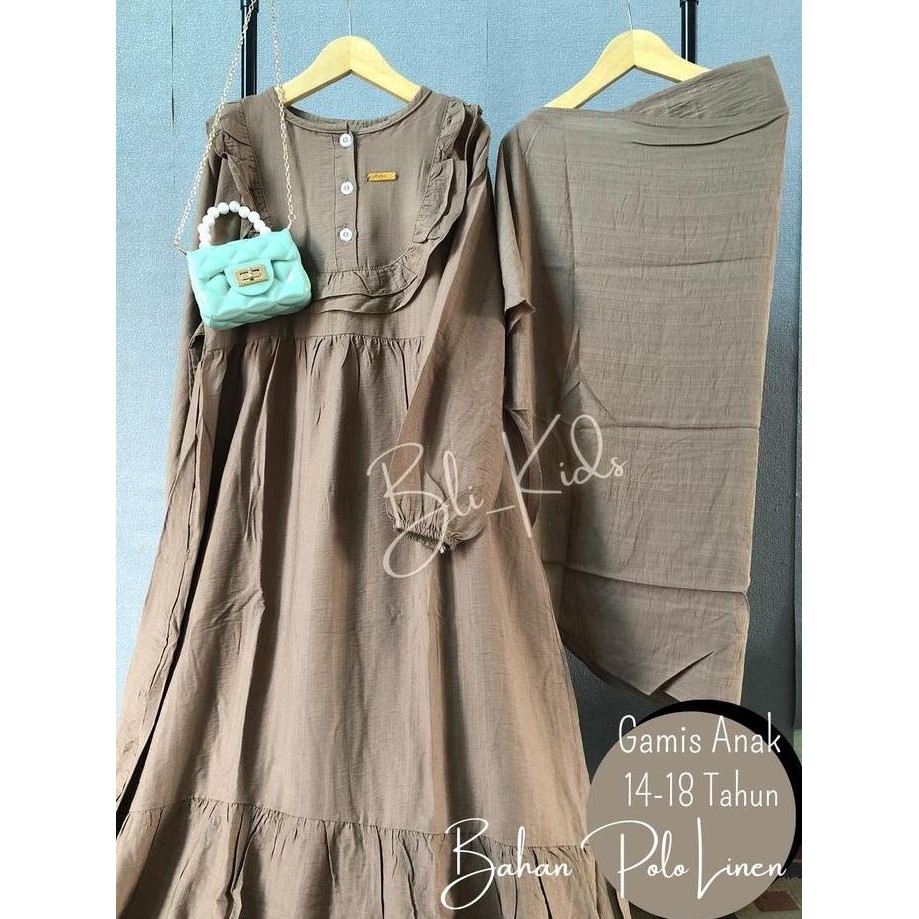 Baju Gamis anak remaja tanggung bahan katun polo linen Lembut Nyaman usia 14-18 tahun gamis anak rem