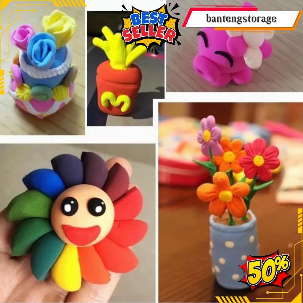 Air Dry Magic Jumping Clay 12 Pcs Free 3 Tools Super Soft Light Polymer Polimer Diy Mainan Bahan Wax