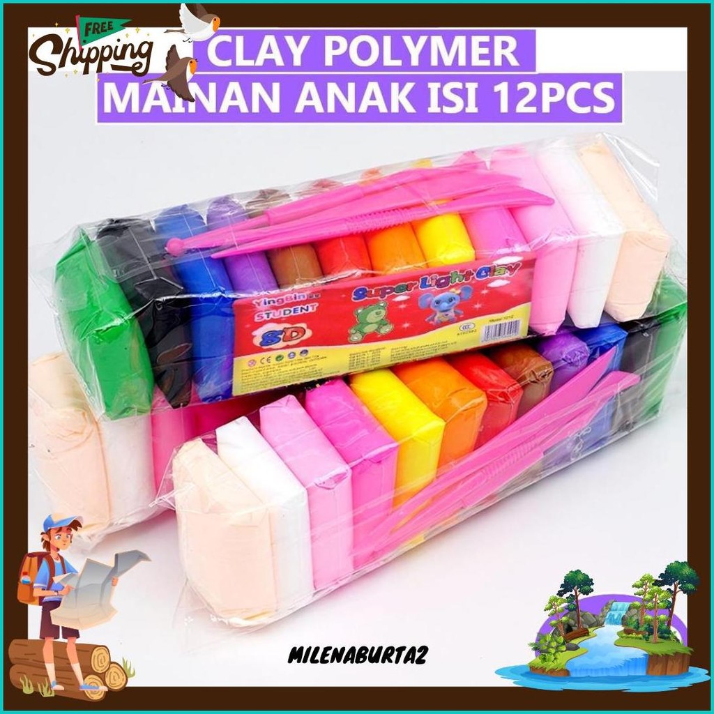 Mainan Anak Clay Polymer Isi 12 Pcs Clime Set Soft Clay Dough 12 Warna Edukasi Kreatif / Clay Polyme