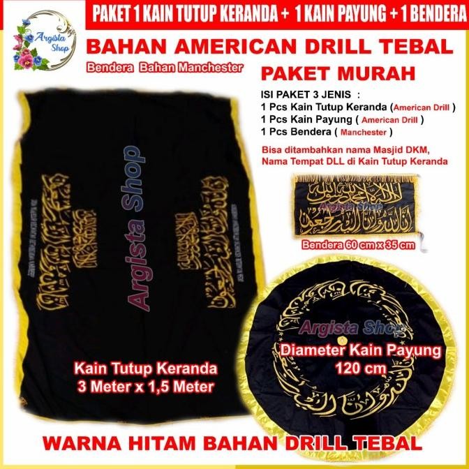 Promo PAKET KAIN TUTUP KERANDA+KAIN PAYUNG+BENDERA BAHAN DRILL TEBAL HITAM COD