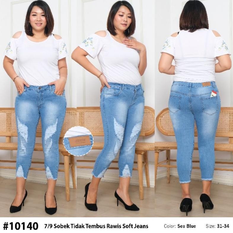 Celana 7/9 Sobek Tidak Tembus Jumbo Jeans Wanita / Celana Jeans Jumbo / Ripped Jeans Wanita Jumbo