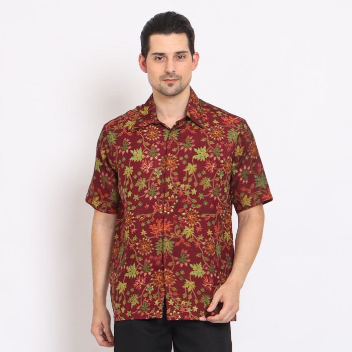Adikusuma Hem Batik Pria Motif Daun Warna - Warni