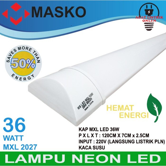 BRG BARU Lampu TL Neon MXL Plastik LED 18 Watt 36 Watt Putih 6500K MASKO