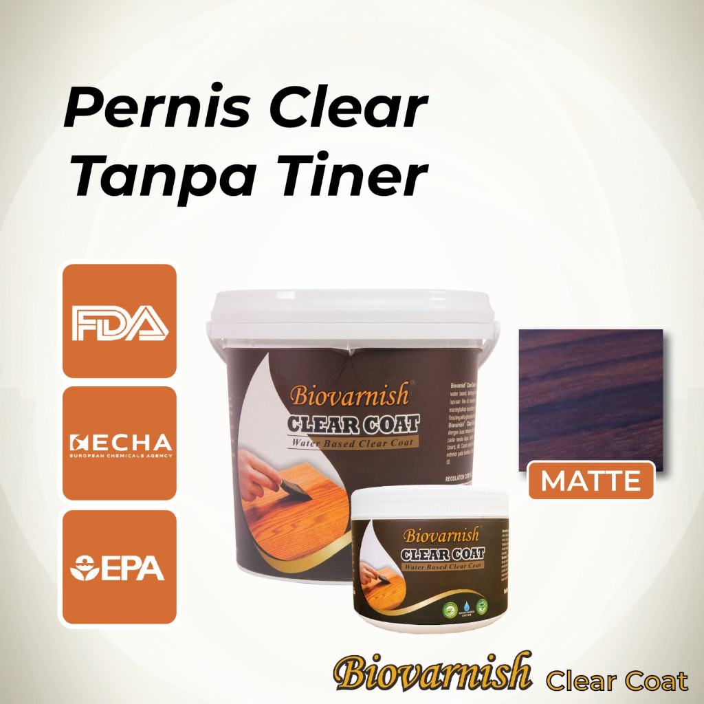 Cat Kayu Transparan Pernis Waterbased Hasil Matte Biovarnish Clear Coat Matte 1 kg Anti Gores