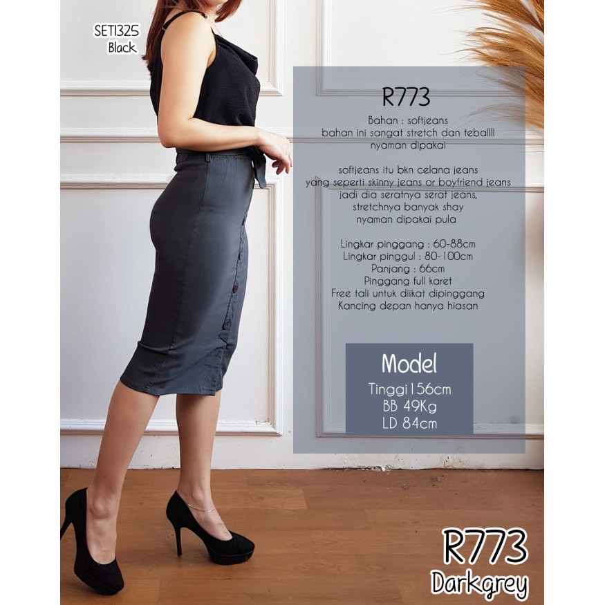 HOT PROMO ROK WANITA POLOS PENSIL MIDI STRETCH BODYCON R773 DSK469