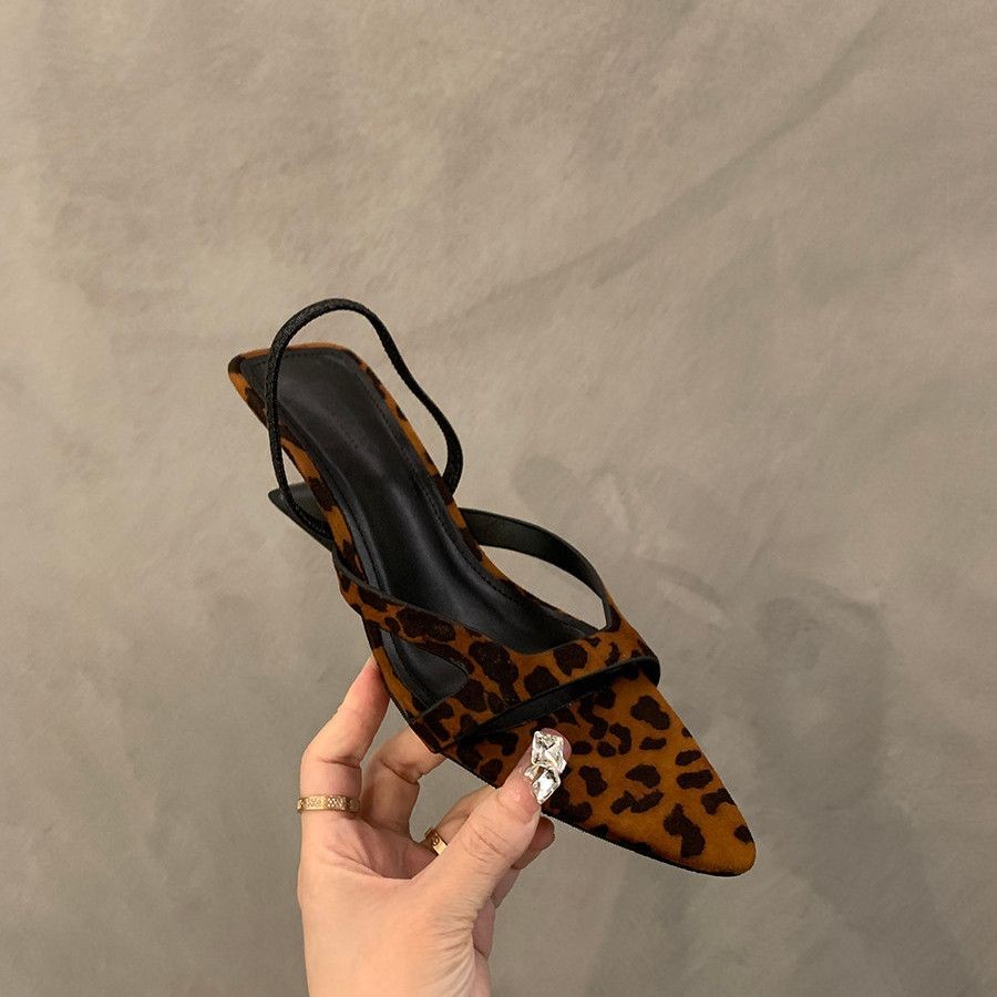 Korean Style Versatile One-Strap High Heels Pointed Toe Roman Wedge Sandals