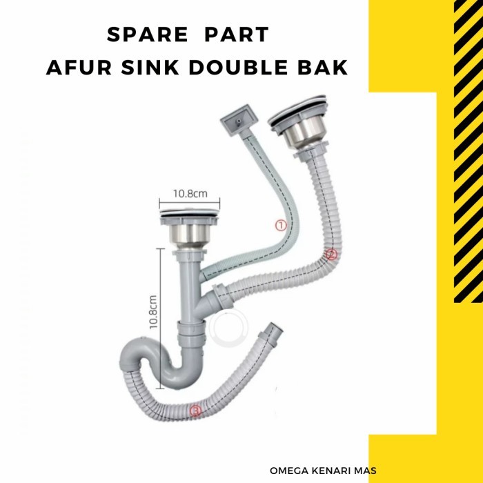 SPAREPART KITCHEN SINK DOUBLE AFUR CUCI PIRING CABANG 2 BAK + OVERFLOW