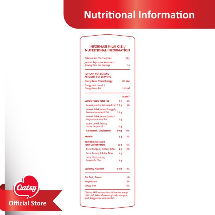 

OATSY INSTANT OATMEAL 750G - CARTON BOX (12PCS)