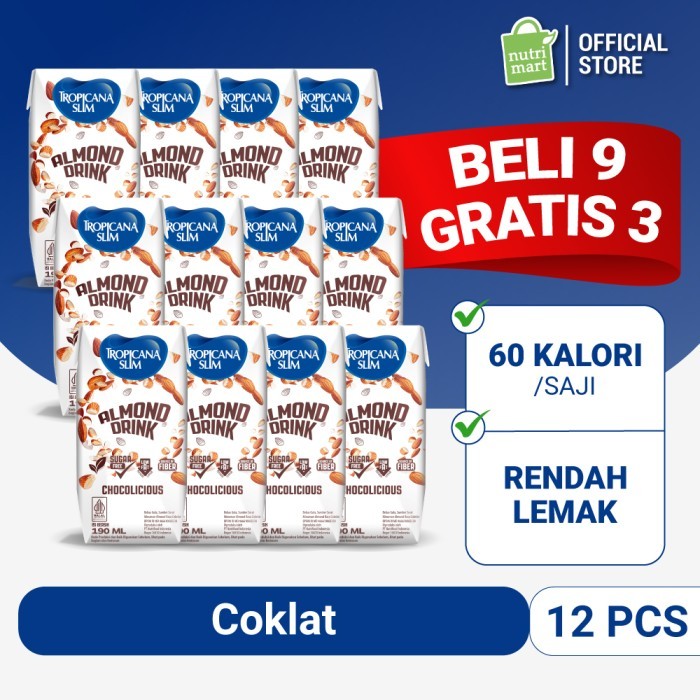 

12 PACKS - TROPICANA SLIM ALMOND DRINK 190ML- READY TO DRINK COKELAT